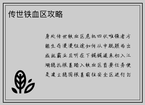 传世铁血区攻略